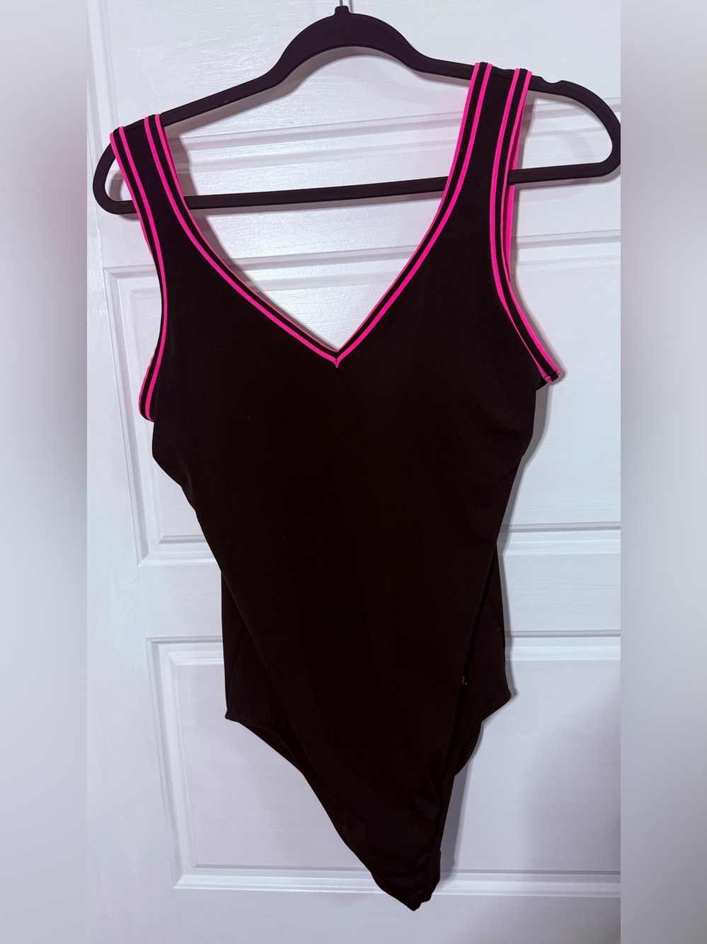 Black One-Piece Swimsuit with Neon Pink Trim in great condition
